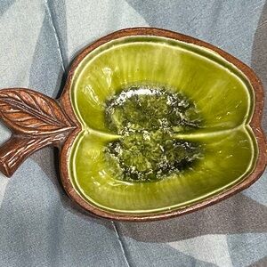Green and Brown Leaf-Shaped Decorative Dish